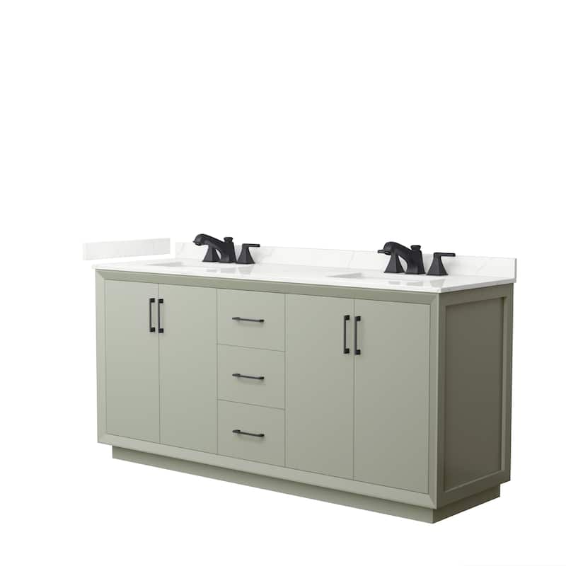 Strada 72-inch Double Vanity, Quartz Top - Light Green, Black Trim, Giotto Quartz Top