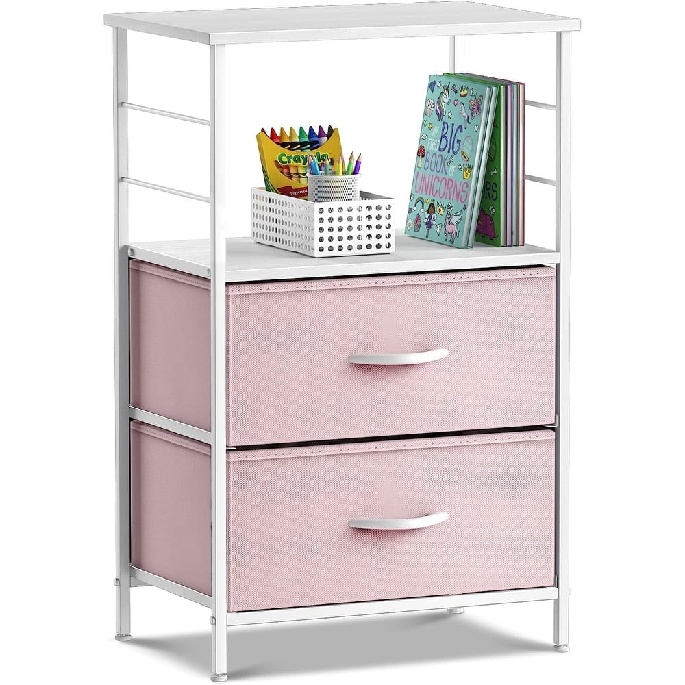 Nightstand 2-Drawer Shelf Storage - Bedside Furniture End Table Chest