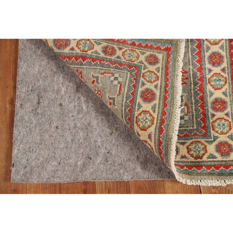 Geometric Kazak Oriental Foyer Rug Hand-Knotted Grey Wool Carpet - 2'0" x 3'0"