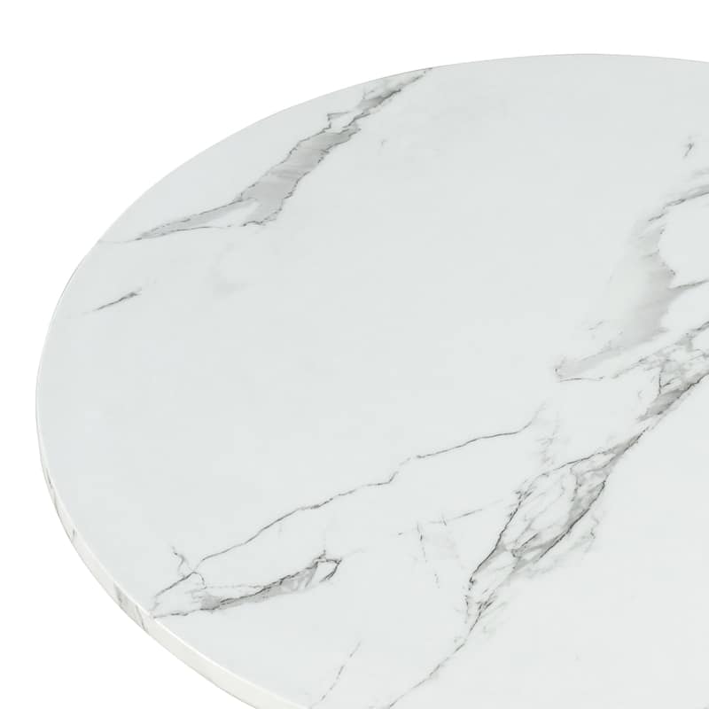 Furniture of America Tonix Modern White and Black Round Faux Marble Top End Table