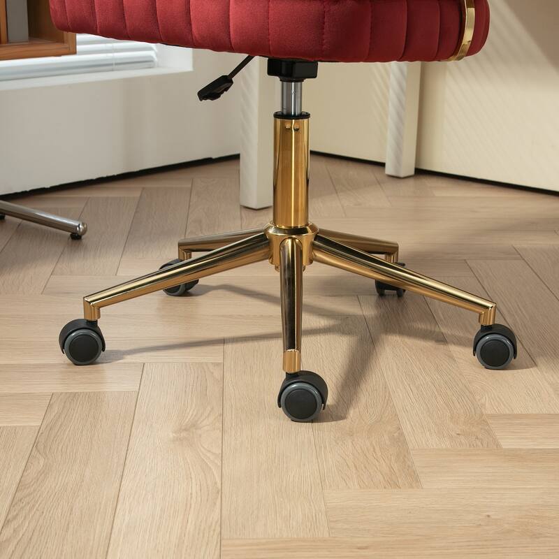 Velvet Home Office Desk Chair, Height Adjustable Task Chair, Armless Single Chair with Wheels, 360° Swivel Vanity Chair - N/A