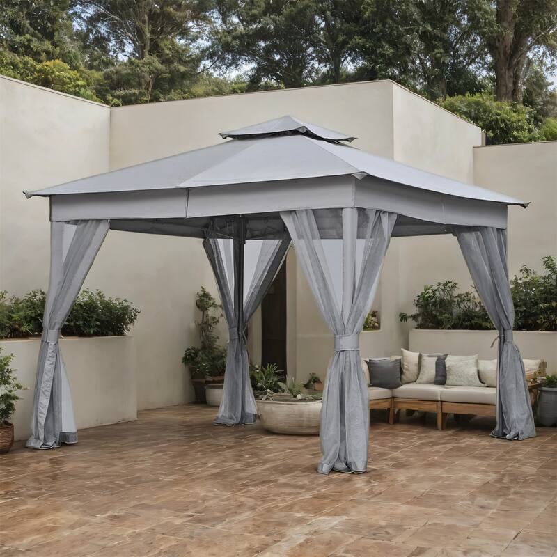 Patio Gazebo Tent with Double Roofs and Mosquito Netting for Backyard