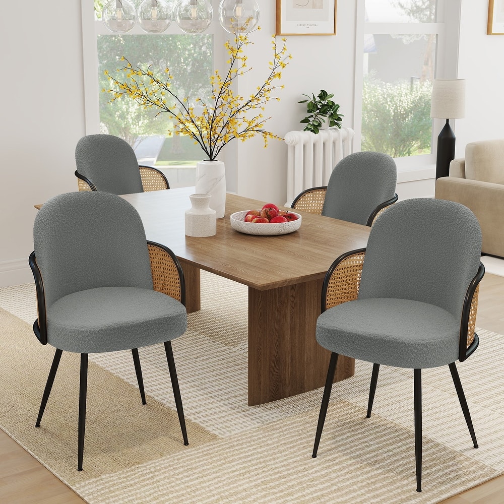 Fabric Upholstered Rattan Dining Chairs with Arms (Set of 2/4) - 21.8" W x 24.2" D x 33" H