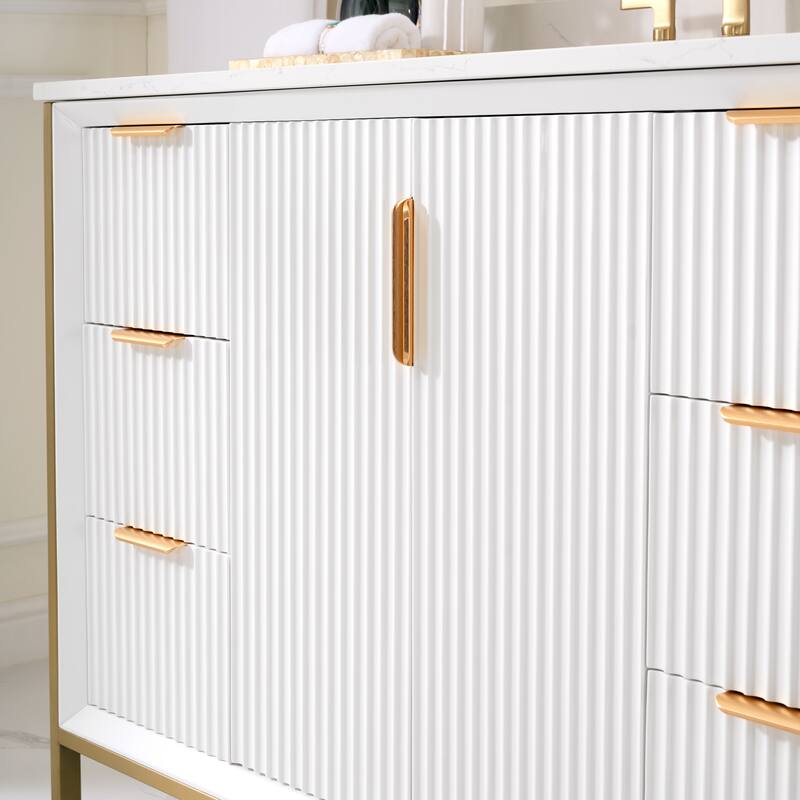 35''H Solid Wood Bathroom Vanity With Carrera White Quartz Top and Sink,White
