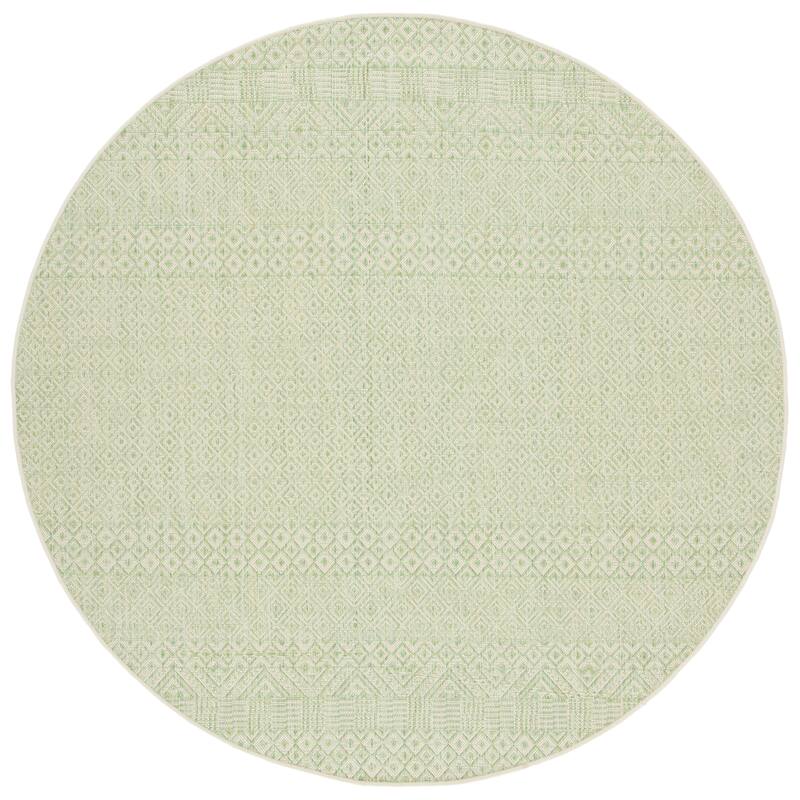 SAFAVIEH Courtyard Shikibu Indoor/ Outdoor Waterproof Patio Backyard Rug - 5'3" Round - Beige/Green