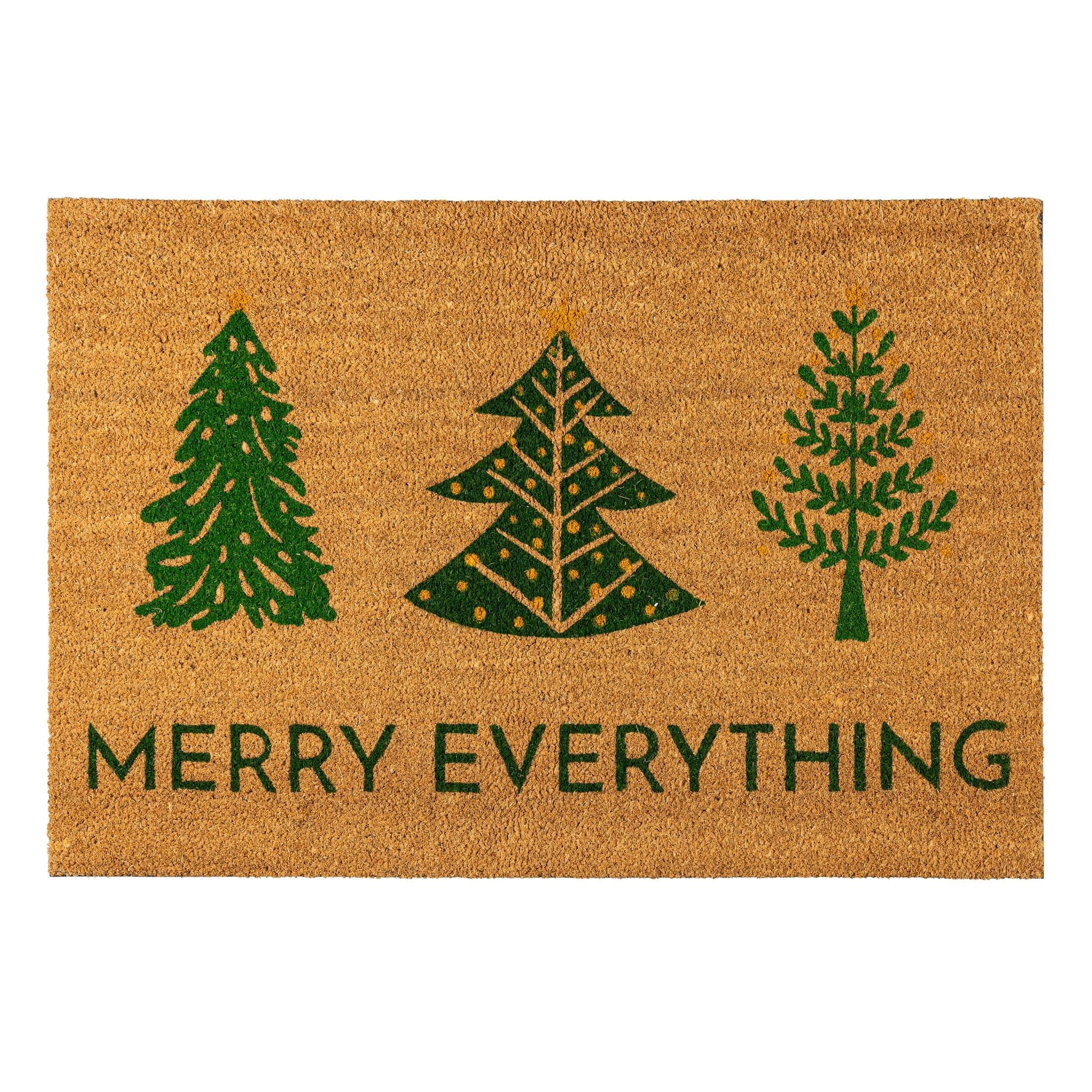 36 in. x 24 in. Merry Everything Christmas Tree Coir Door Mat - 36" x 24"