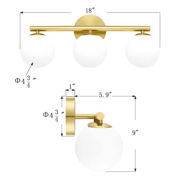 Gold Bathroom Light Fixtures,Vanity Lighting,Modern Wall Light with Frosted Milky Glass,G9 Base