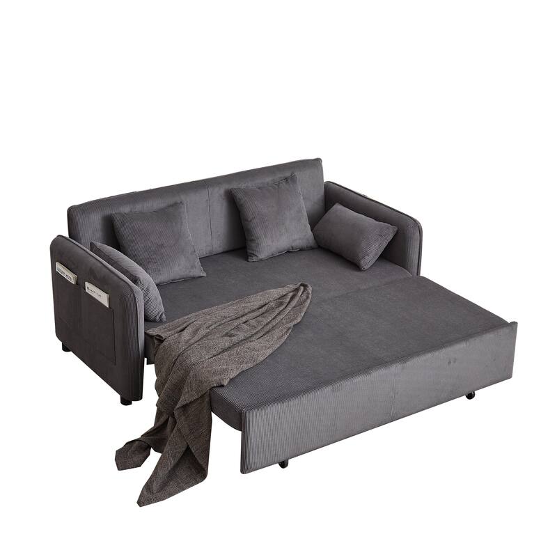 66 Inch Sleeper Sofa Bed Adjustable Sleeper With Pullout Bed 4 Pillows And Side Pockets Soft Convertible