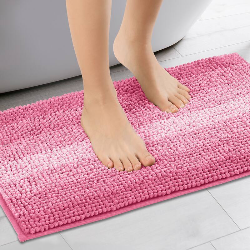 Contrasting Color Striped Bathroom Rugs, Non-Slip Plush Shaggy Bath Carpet, Bath Mats
