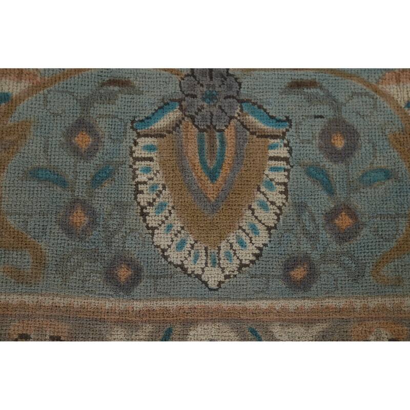 Tabriz Vintage Persian Area Rug Handmade Floral Blue Wool Carpet - 9'10" x 12'11"