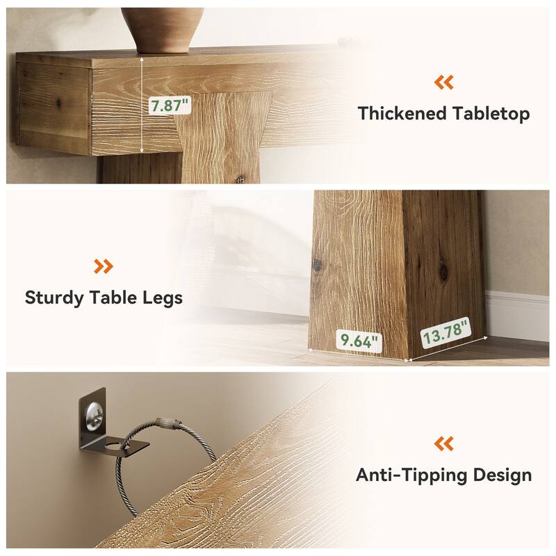 63-Inch Solid Wood Entryway Table, Farmhouse Console Table