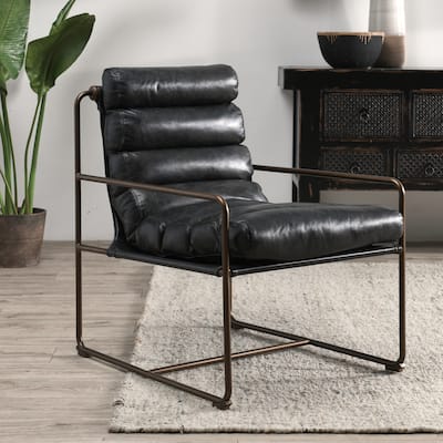Classic Home Argo Top Grain Leather Black Accent Chair