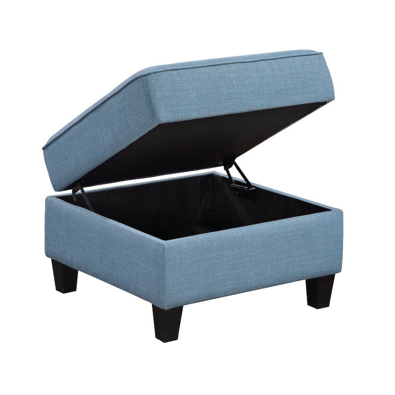 Dorian 26" Textured Fabric Ottoman - Storage, Button-Tufted Details