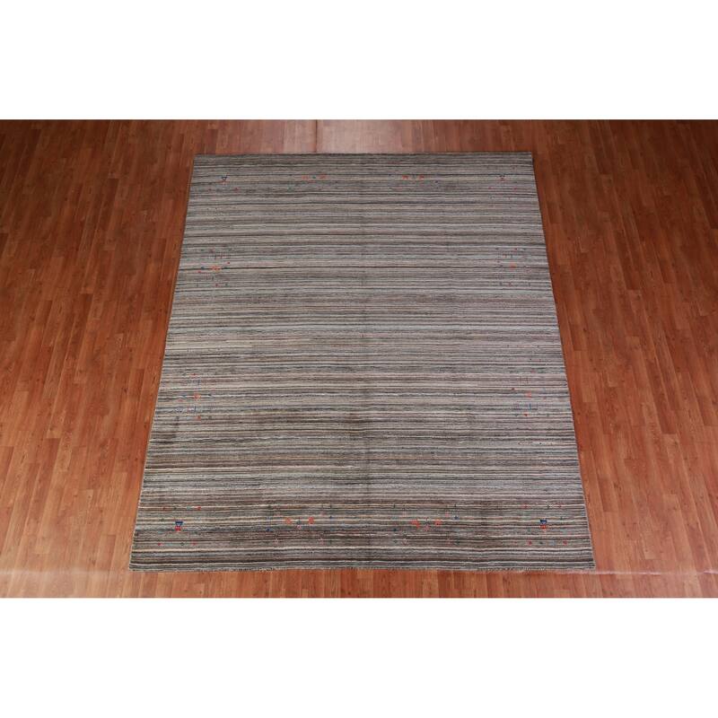 Striped Gabbeh Indian Area Rug Hand-Knotted Tribal Wool Carpet - 8'0" x 9'8"