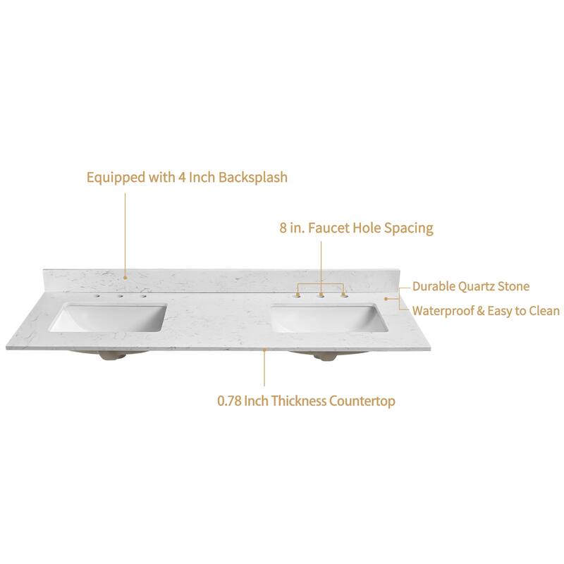 60" inch Freestanding Bathroom Vanity with Classical White Quartz Counter Top Ceramic Rectangular Sink