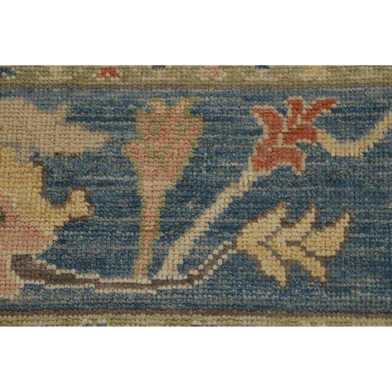 Hand Knotted Oriental 100% Wool Carpet Transitional All-Over Green Oushak Area Rug - 15' 1'' X 12' 2''