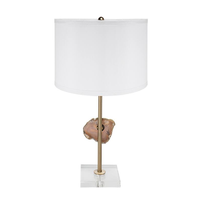 D14x25.2" Gold Table Lamp with Agate Slice and White Drum Shade