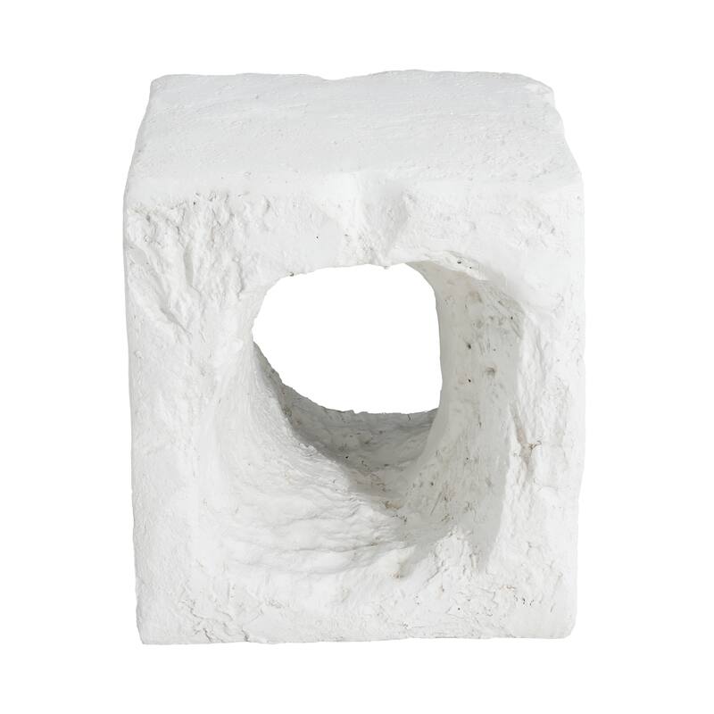 Roomfitters Lyra Outdoor Karst Cave Inspired Side Table with Organic Texture, Weather Resistant MGO, White