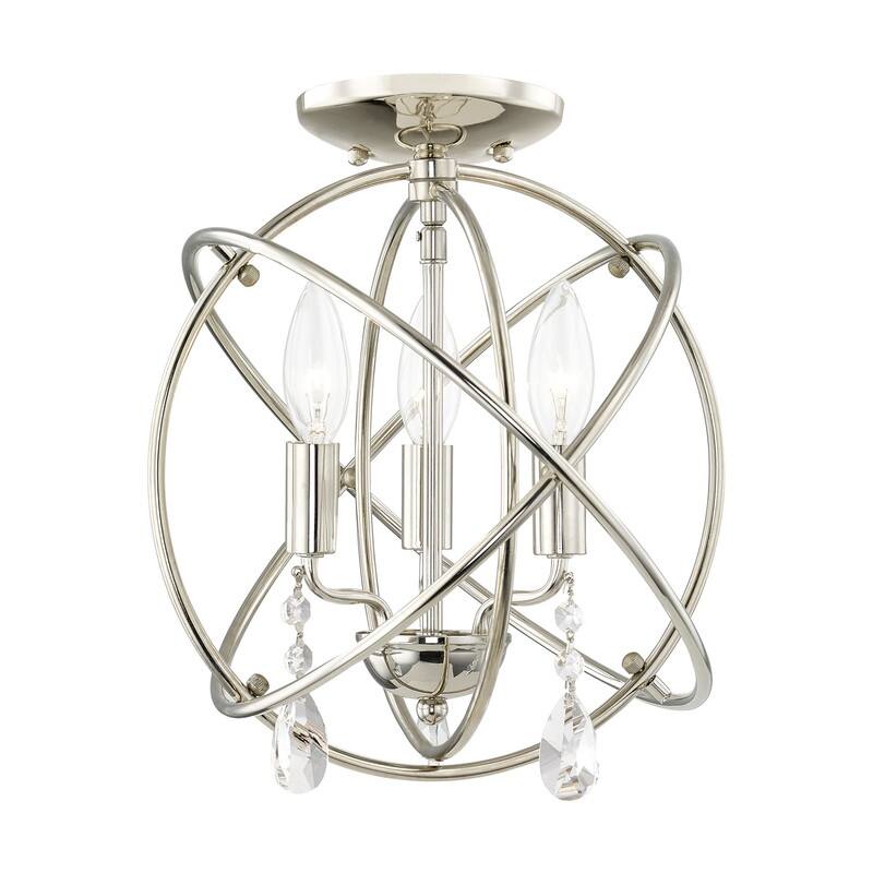 Livex Lighting 3-light Polished Nickel Pendant/Semi-Flush, 40903-35 - 12.625" DIA X 12.25" H/12.625" DIA X 14.25" H