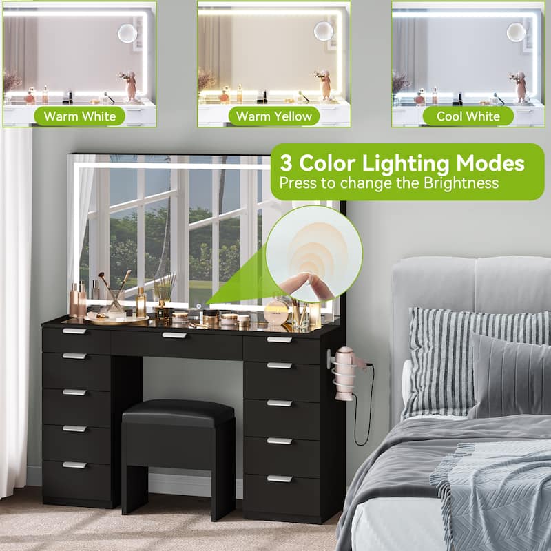 Moasis Makeup Vanities with 11 Drawers - 55.8'' H X 46'' W X 15.7'' D