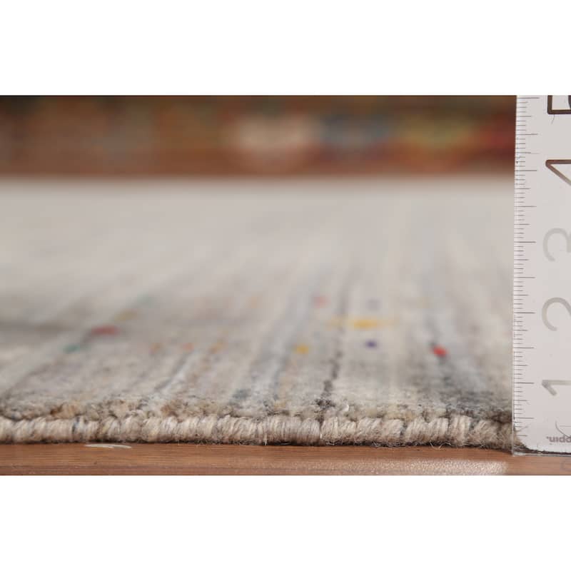 Striped Tribal Gabbeh Indian Square Area Rug Hand-Knotted Wool Carpet - 8'0"x 7'11"