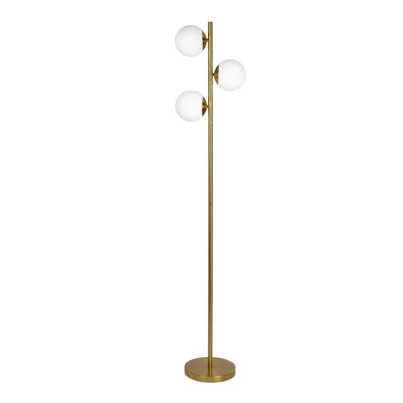 Brilliance Modern Gold Brush Floor Lamp, Opal Glass Shades and Round Metal Base - Clear,Gold