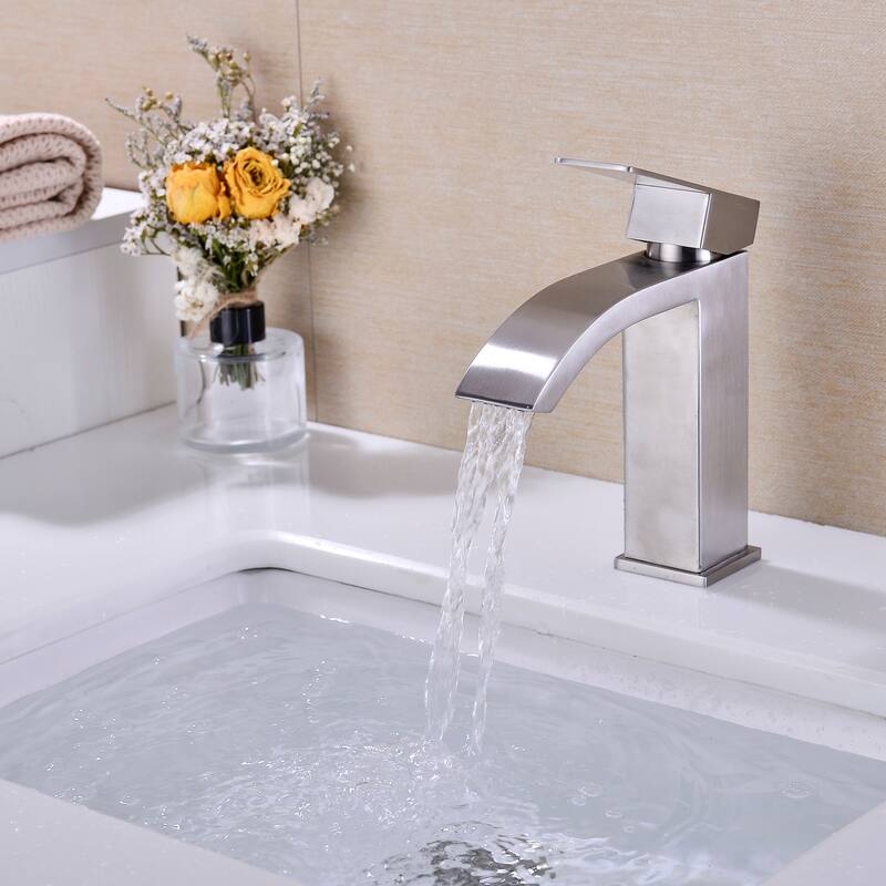 Waterfall Spout Bathroom Sink Single Handle Faucet with Pop-Up Drain (with Overflow)