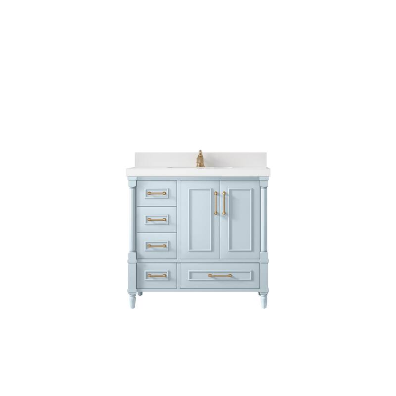 Willow Collections 36 in. W x 22 in. D Reeded Aberdeen Center Right Offset Sink Bathroom Vanity with Countertop