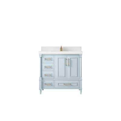 Willow Collections 36 in. W x 22 in. D Reeded Aberdeen Center Right Offset Sink Bathroom Vanity with Countertop