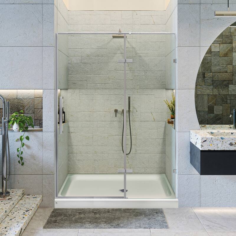 Fine Fixtures Hinged Clear Frameless Glass Shower Door Enclosure