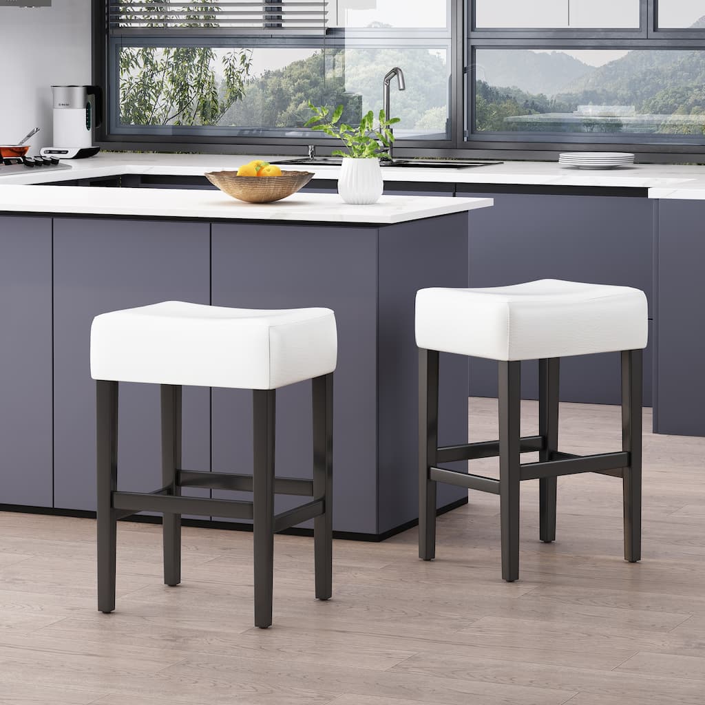 Lopez 27-inch Backless Ivory Leather Counterstools (Set of 2) by Christopher Knight Home