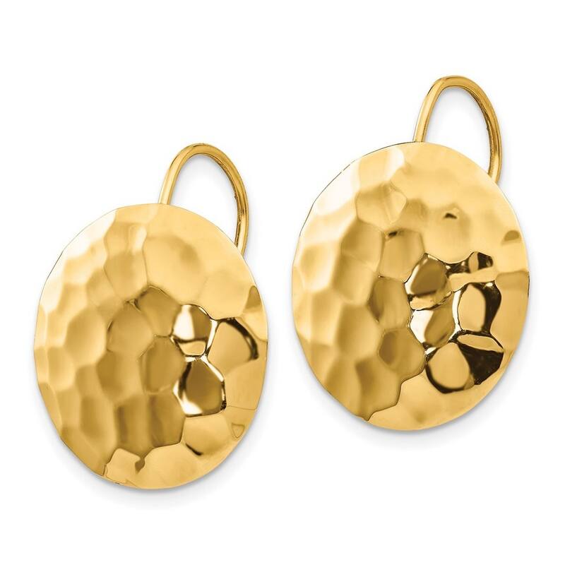 Curata 14k Yellow Gold Polished French-wire Hammered Circle Earrings (18mm x 23mm)