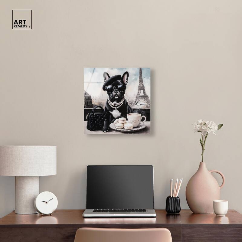 Frenchie in Paris Treats Acrylic by Art Remedy, Ready to Hang