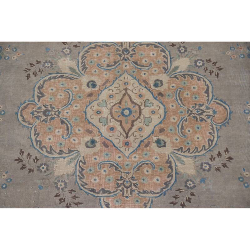 Hand Knotted Oriental 100% Wool Carpet Traditional Floral Greys & Charcoal Tabriz Area Rug - 12' 6'' X 9' 4''