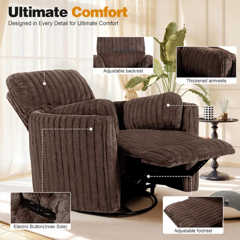 Rossetta Swivel Rocking Glider Power Recliner Chair with 24" Wide Seat & Type-C & USB Ports
