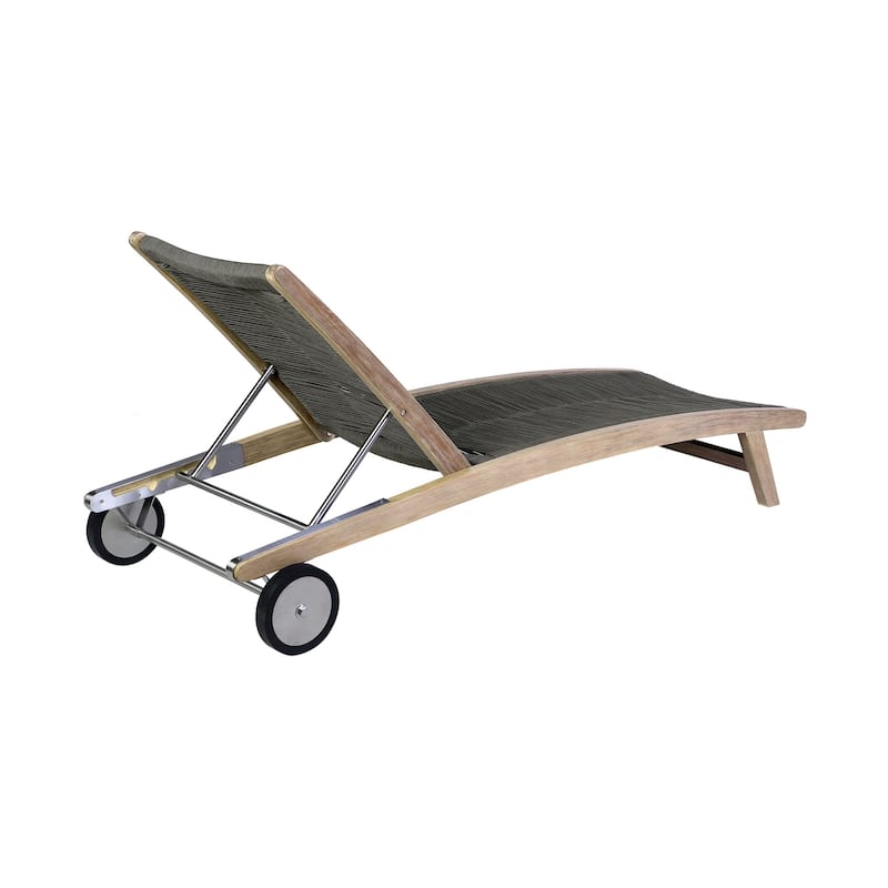 Chateau Solid Eucalyptus Wood and Rope Outdoor Patio Adjustable Chairs Lounge Chair with Wheels