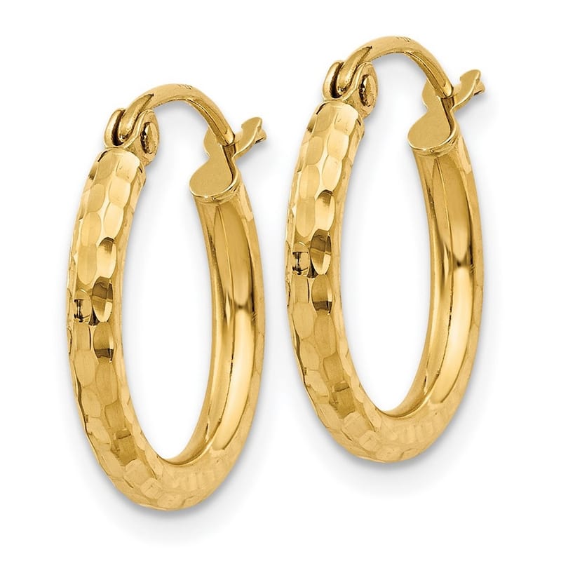Curata 14k Yellow Gold Diamond-cut 2x15mm Round Hoop Earrings