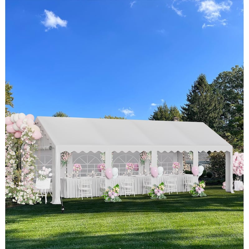 13 x 26 ft Wedding Party Tent with 8 Removable Walls Outdoor PE/Iron Heavy Duty Gazebo Canopy Tent - 13X26ft - white 4 windows