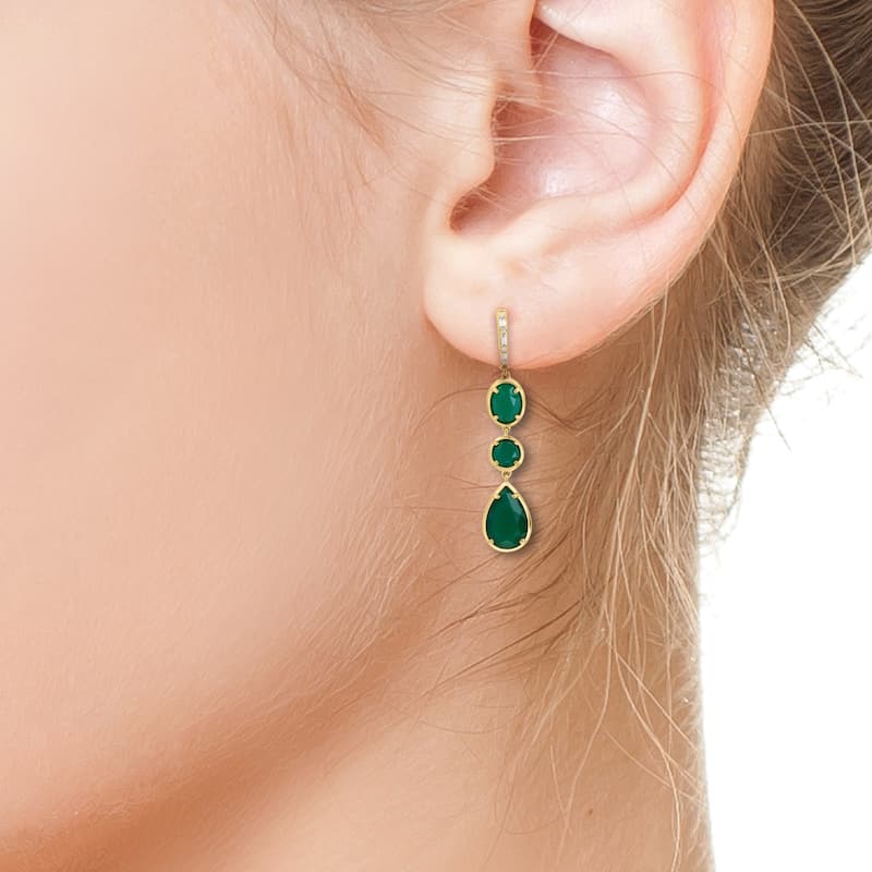 EFFY 14K Yellow Gold Diamond Green Onyx Draped Earrings