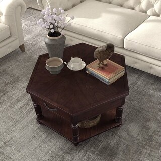 2 Tier Retro Living Room Solid Wood Coffee Table with Shelf & Drawer ...