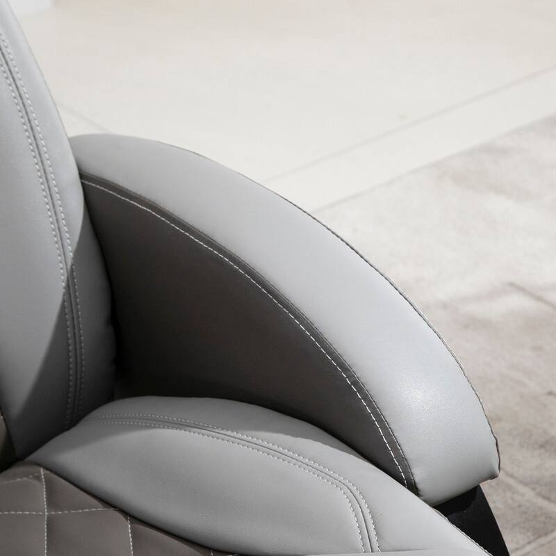 Modern Round Steel and Wood Base PU Leather Upholstered Recliner Armchair with Footrest and Headrest