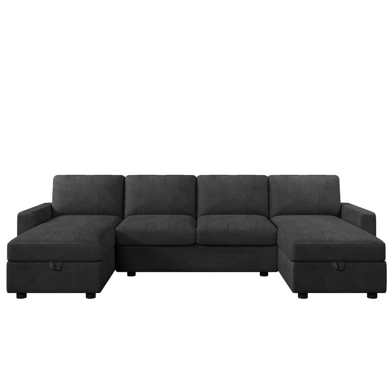 103.9" Polyester U-Shaped Sectional Sofa with 2 Storage Chaises & 4 USB Ports