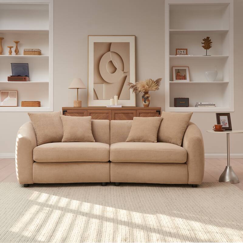 Christopher Knight Home - Modern Upholstered Velvet Curved 3-Seater Sofa with Plush Cushions