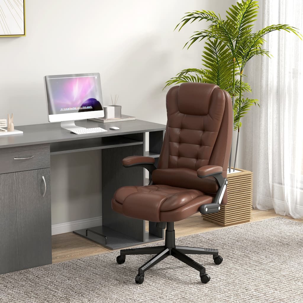 Brown Massage Desk Chair Gaming Chair with Wheels, Stylish Computer Chair Office Chair with Heat and High Back