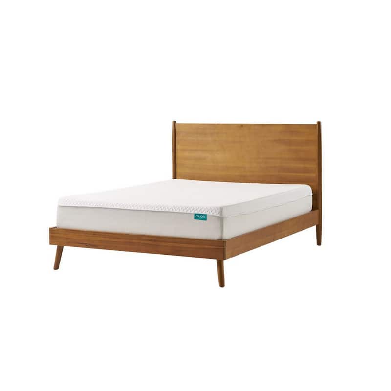 Ozzy Queen Size Bed with Slat Panel Design, Natural Acacia Wood Finish