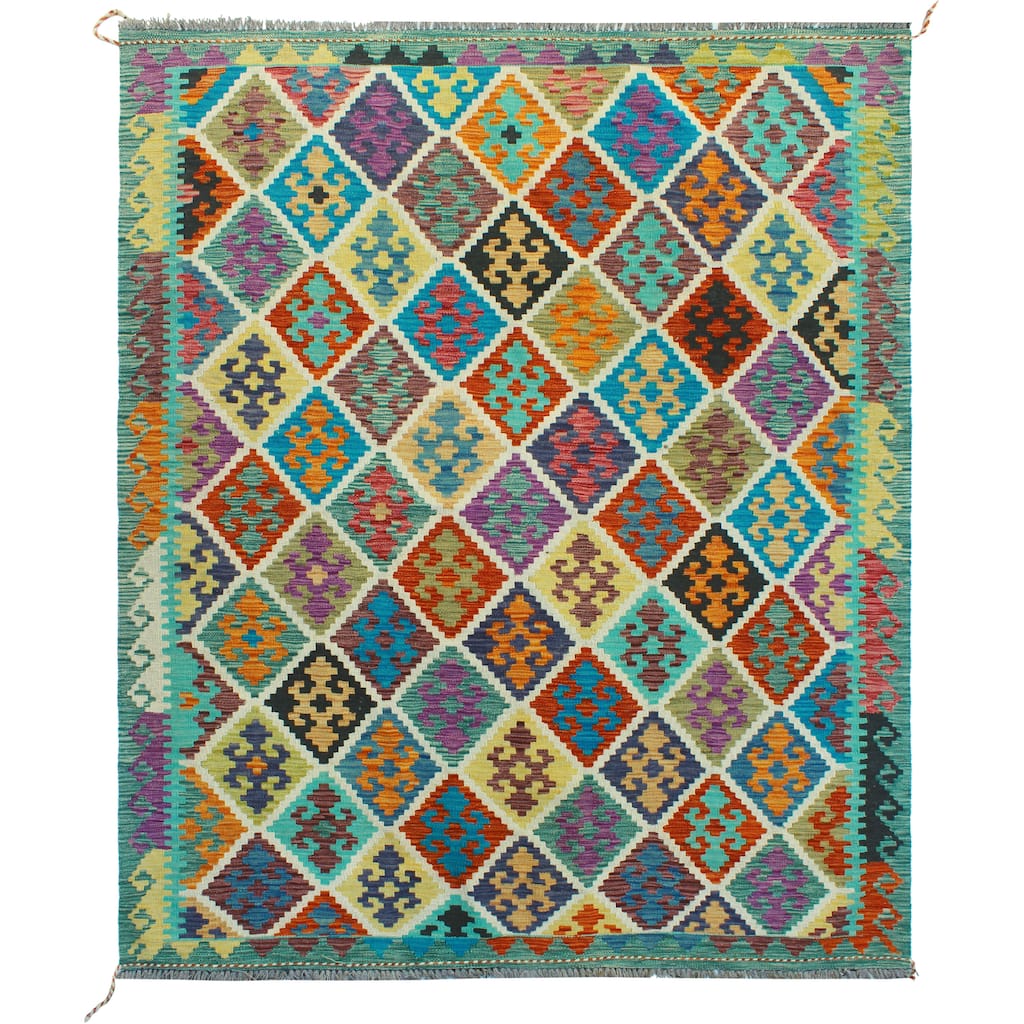 Flatweave Meryem Red/Green Rug - 5'2" x 6'10"