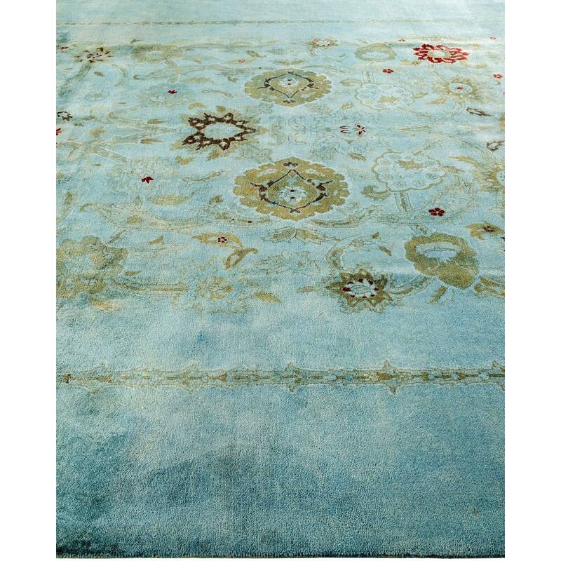 Overton Hand Knotted Wool Vintage Inspired Modern Contemporary Overdyed Blue Area Rug - 8' 10" x 12' 1"