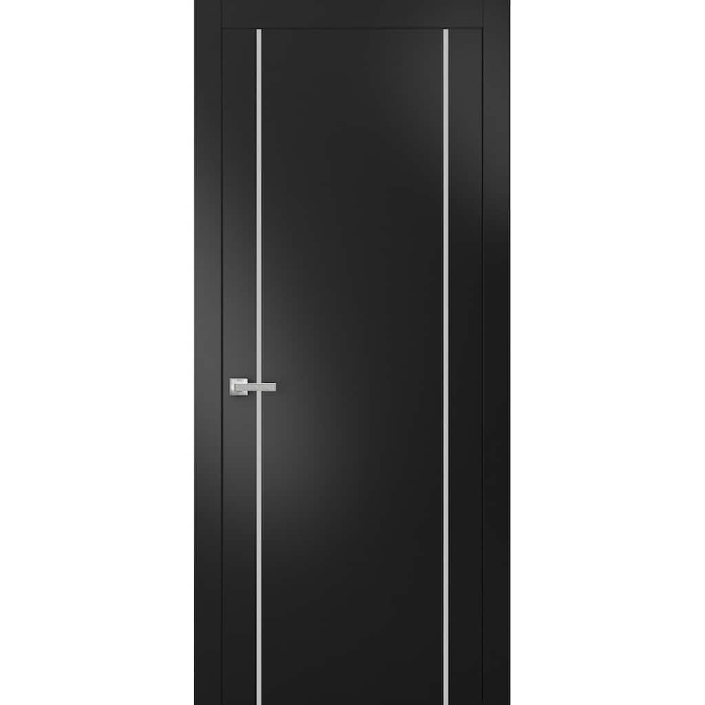 Solid French Door 18 x 80 Planum 0410 Matte Black with| Bathroom