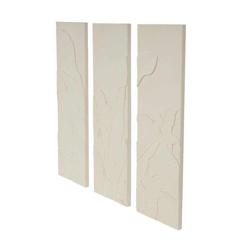 Wood Leaf Dimensional Relief Home Wall Decor with Sandstone Texture - Set of 3 Cream - Roche River Decor