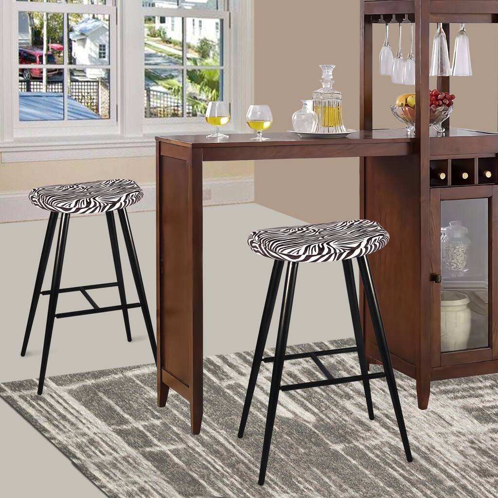 30in Animal Print Metal bar Stool,Backless Oval Stool,Saddle seat-2 Pack
